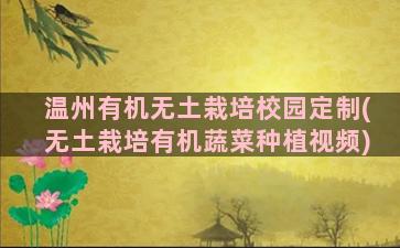 温州有机无土栽培校园定制(无土栽培有机蔬菜种植视频)